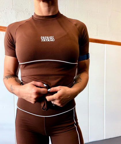 Ladies Contour Short Sleeve Rash Guard - Brown