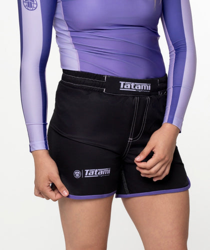 Ladies Contrast High Cut Shorts - Purple & Black