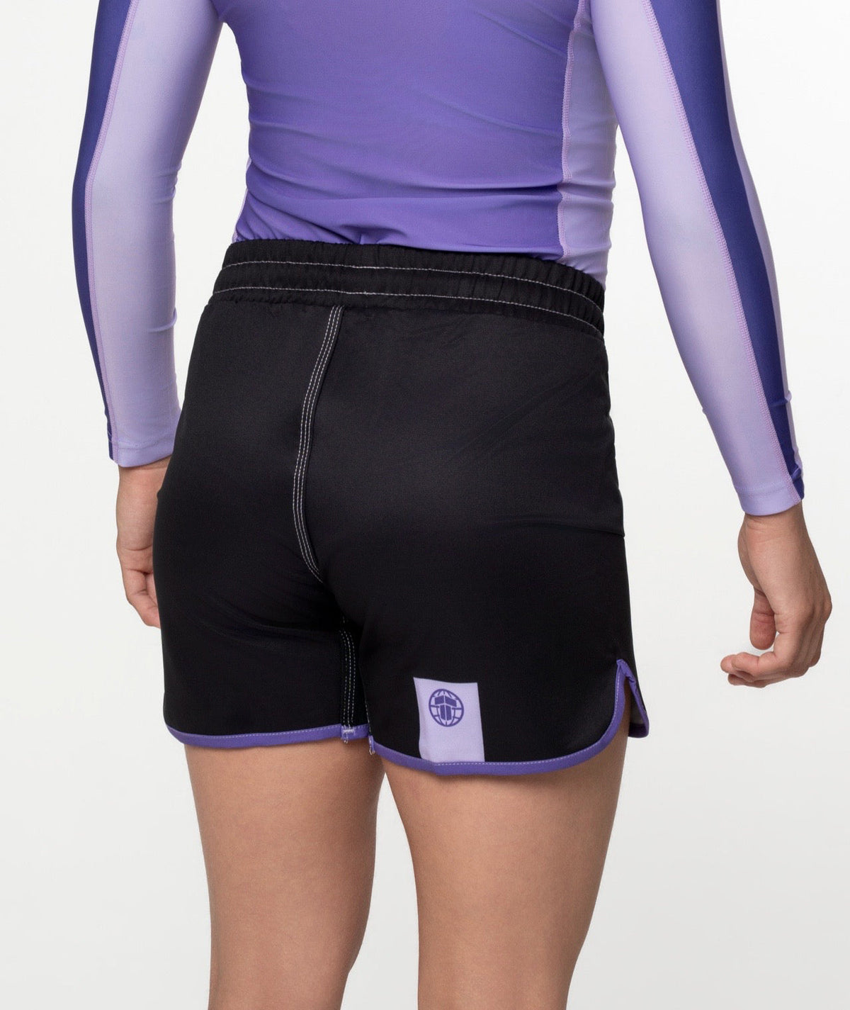 Ladies Contrast High Cut Shorts - Purple & Black