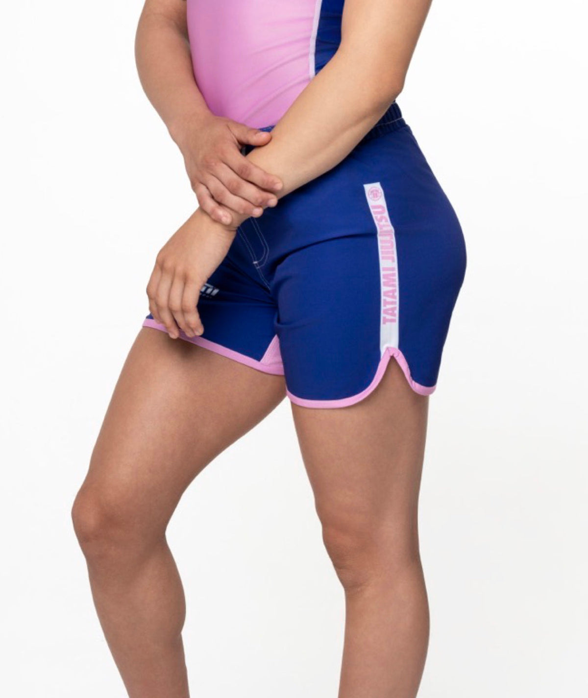 Ladies Contrast High Cut Shorts - Navy & Pink