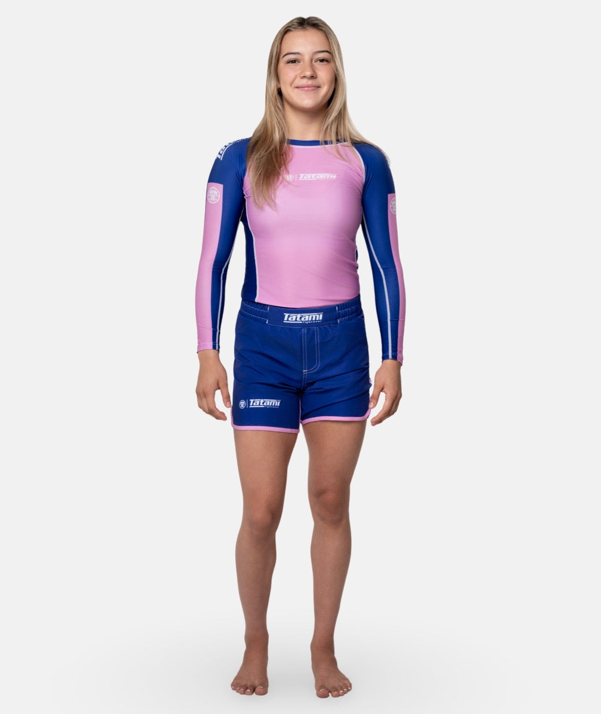 Ladies Contrast High Cut Shorts - Navy & Pink