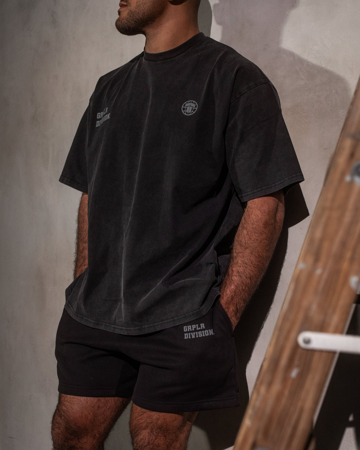 GRPLR Division Oversized Stone Washed T-Shirt - Black