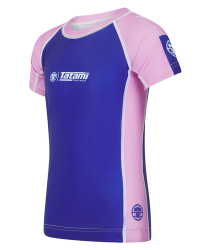 Kids Contrast Short Sleeve Rash Guard - Navy & Pink