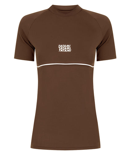 Ladies Contour Short Sleeve Rash Guard - Brown