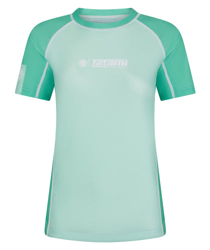 Ladies Contrast Short Sleeve Rash Guard - Mint & White