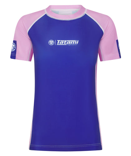 Ladies Contrast Short Sleeve Rash Guard - Navy & Pink