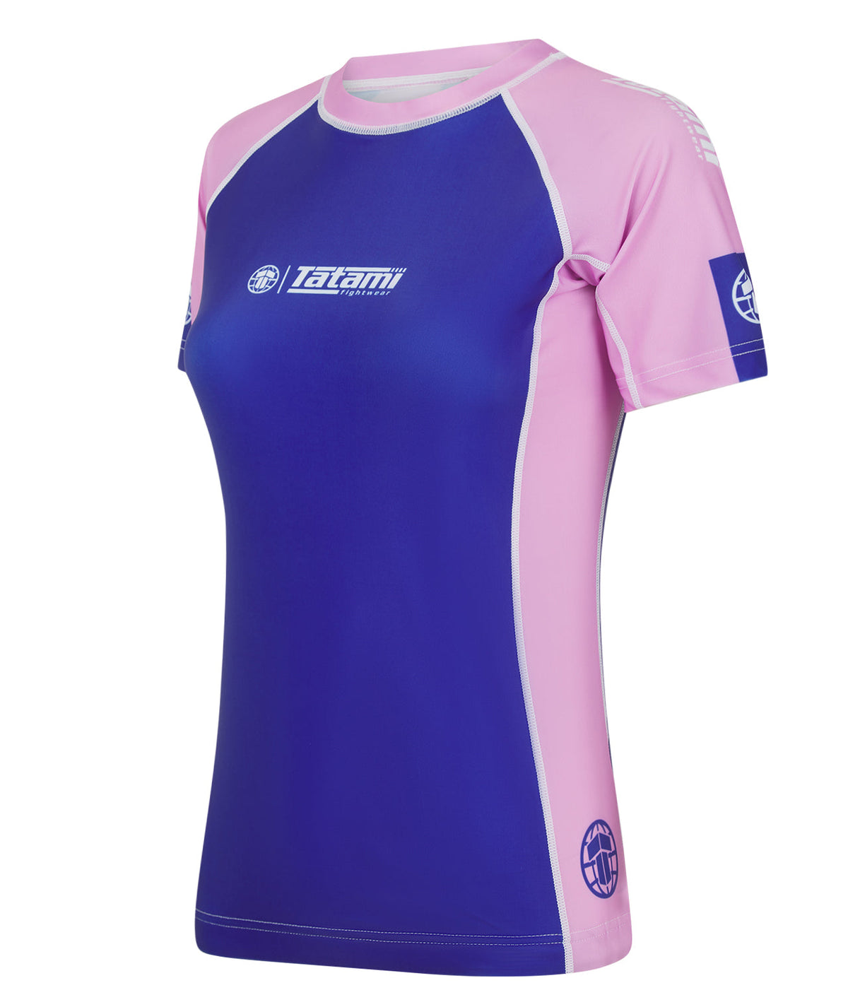 Ladies Contrast Short Sleeve Rash Guard - Navy & Pink