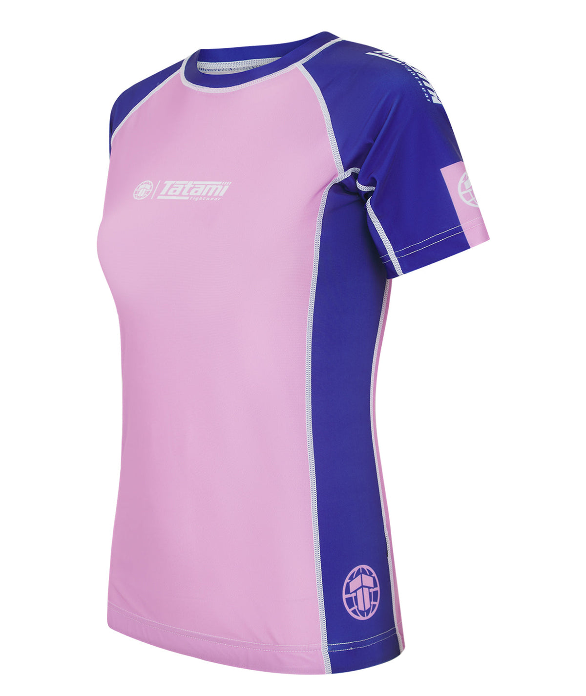 Ladies Contrast Short Sleeve Rash Guard - Pink & Navy