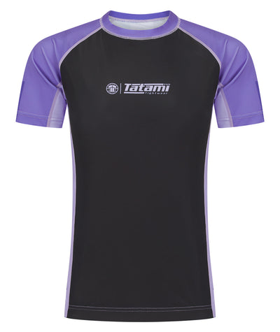 Ladies Contrast Short Sleeve Rash Guard - Purple & Black