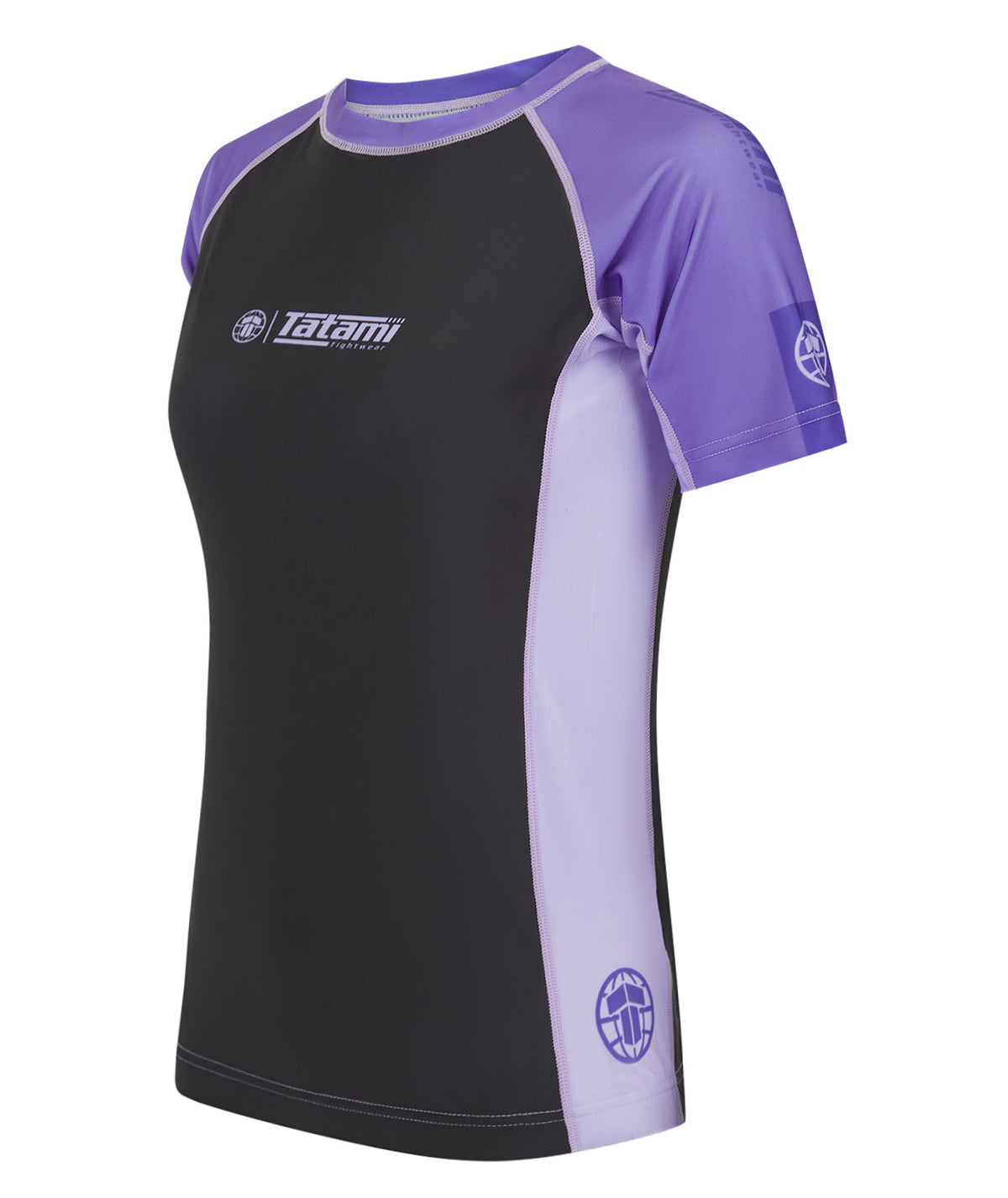 Ladies Contrast Short Sleeve Rash Guard - Purple & Black