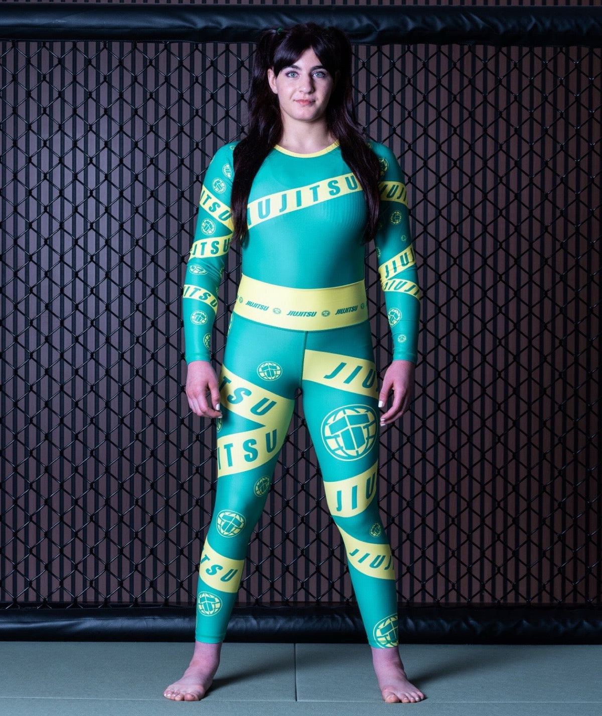 Ladies Helena Taped Leotard - Green & Yellow