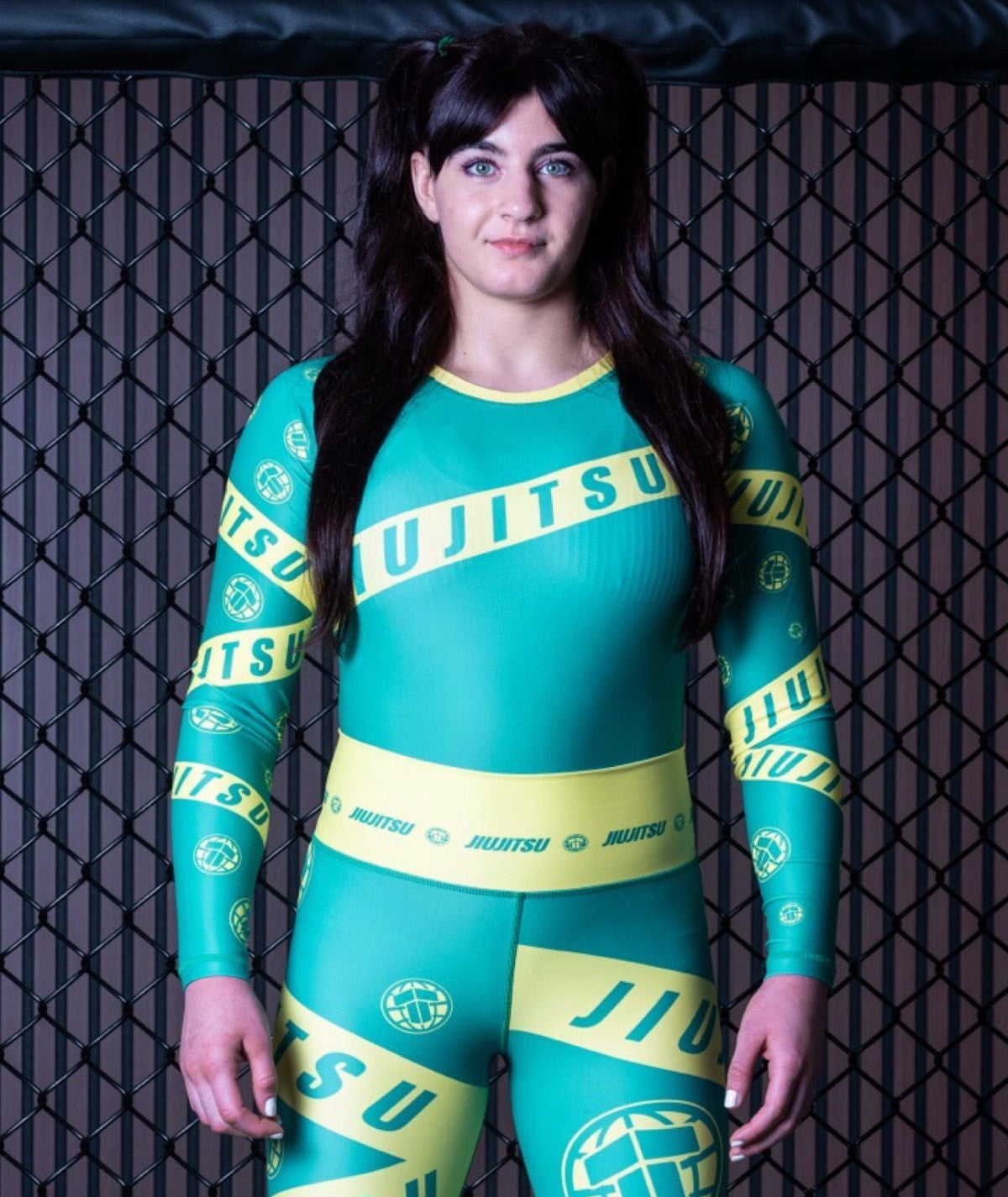 Ladies Helena Taped Leotard - Green & Yellow