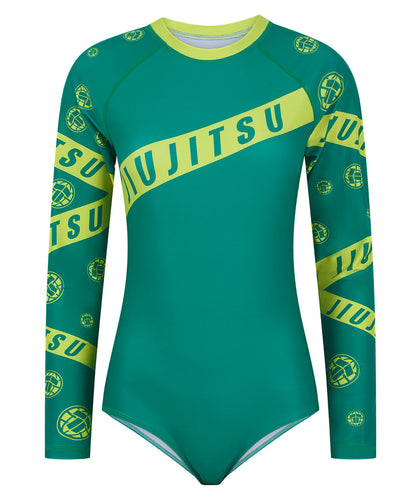 Ladies Helena Taped Leotard - Green & Yellow
