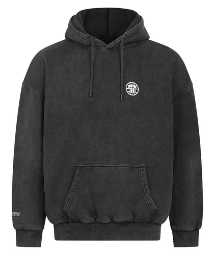 Tatami Globe Stonewashed Hoodie - White On Grey