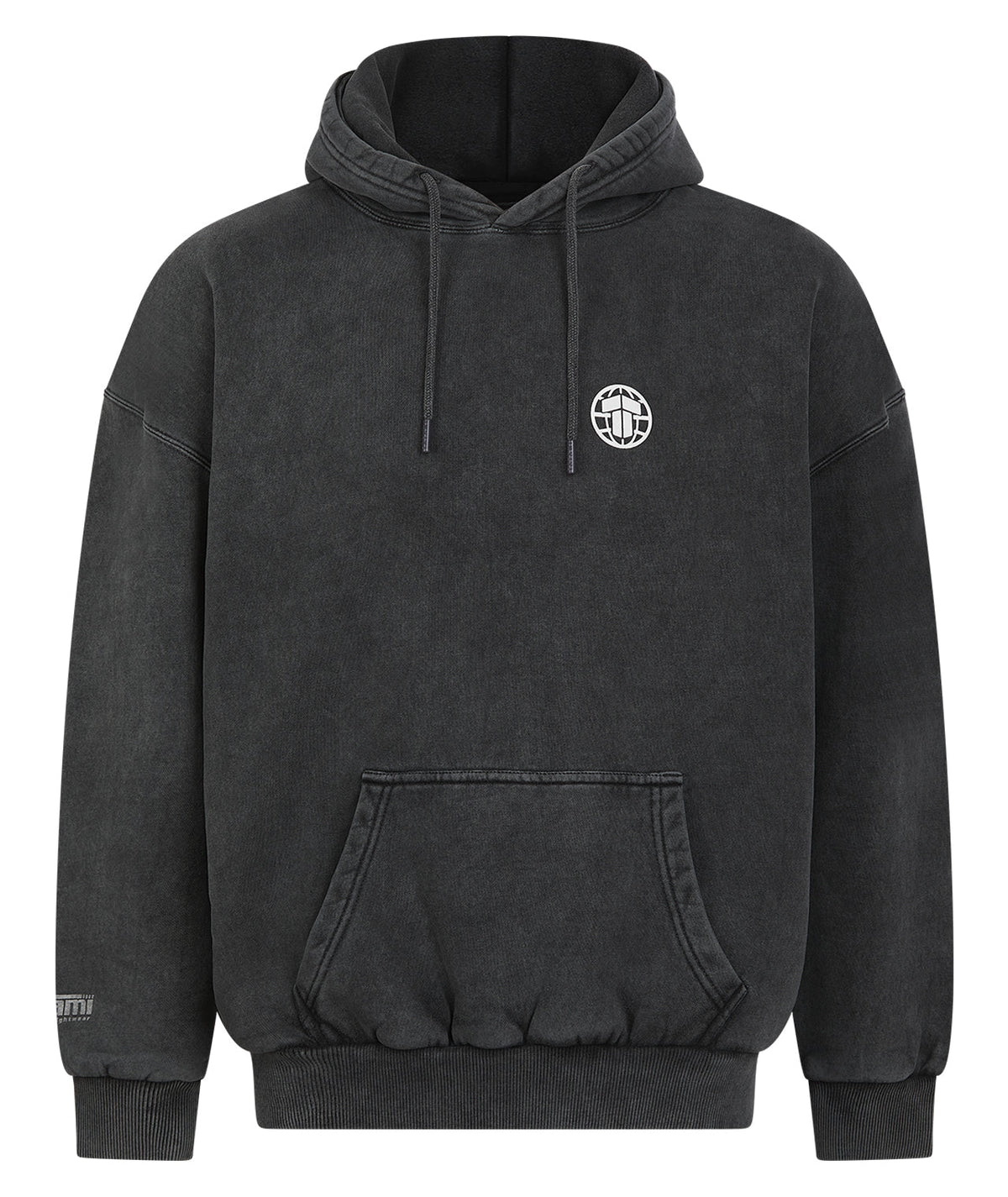 Tatami Globe Stonewashed Hoodie - White On Grey